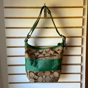 Sis Patern Leather Beige Green Coach Purse